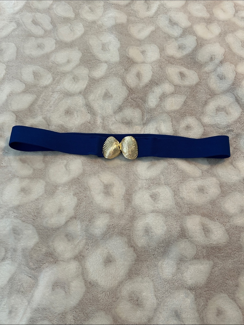 Gold Shell Buckle Navy Elastic Waist Belt - Women Accessories